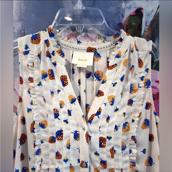 Anthropologie Maeve Fragola Ruffle Tank with a strawberry print sz 2 - Picture 5 of 9